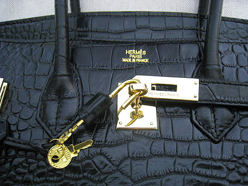 High Quality Fake Hermes Birkin 35cm Crocodile Veins Bag Black 6089 - Click Image to Close